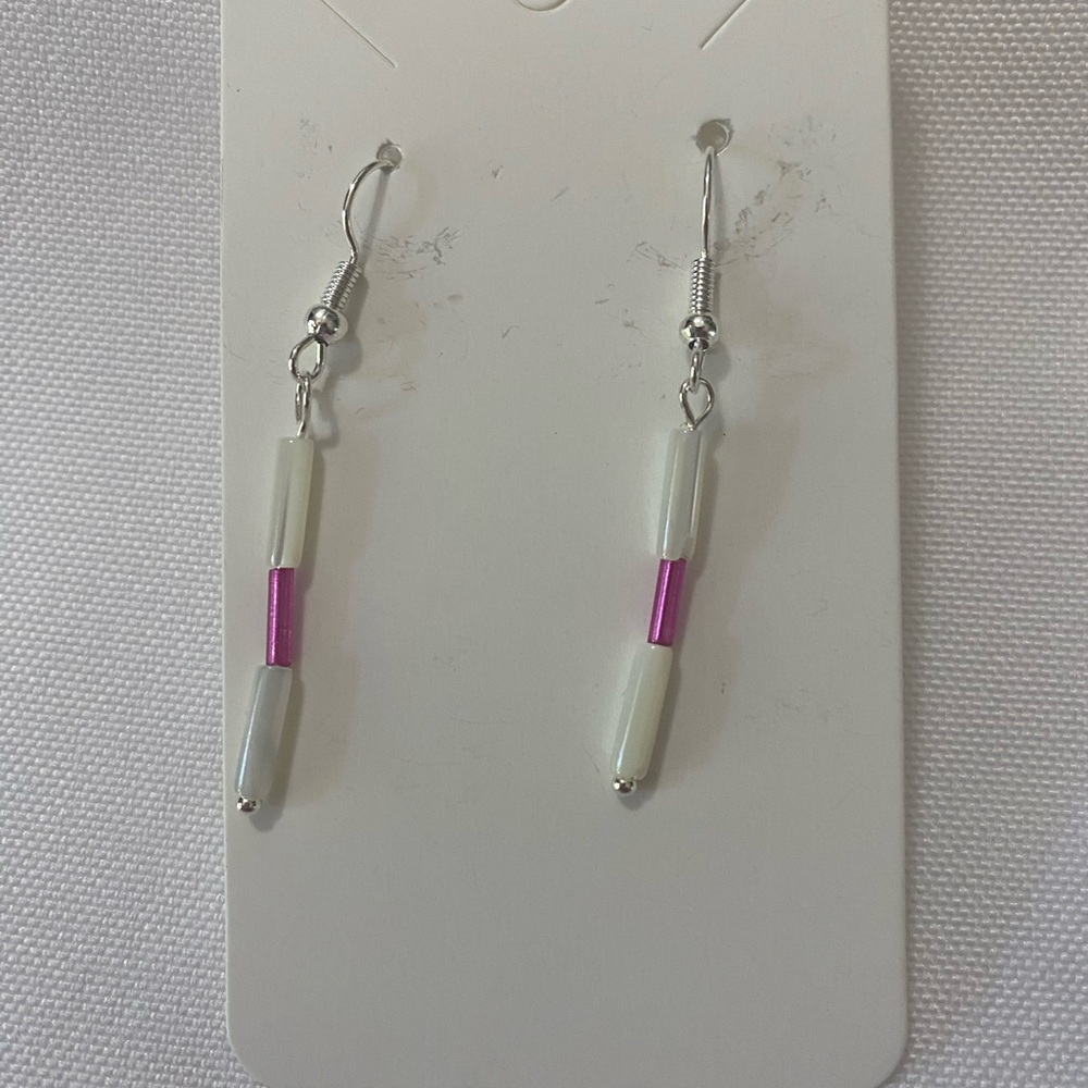 Pink and White Dangle Earrings